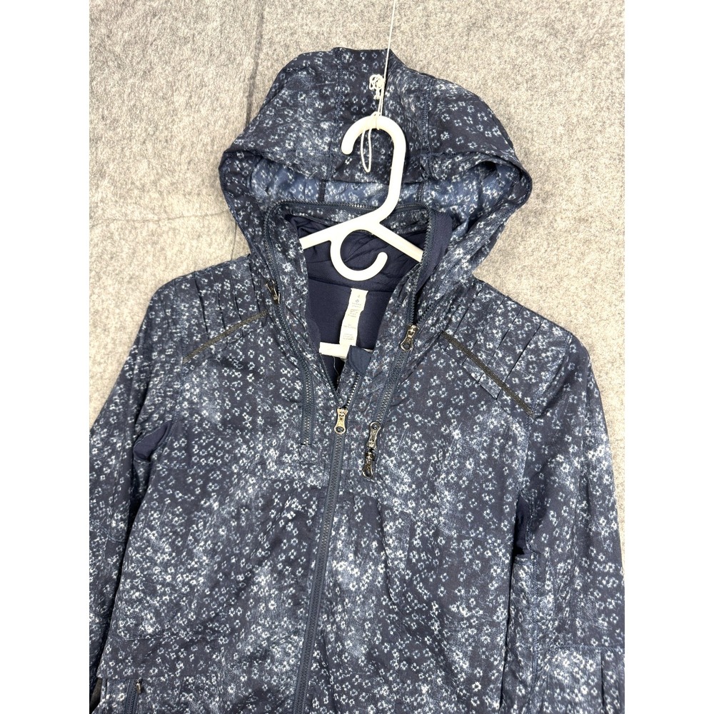 Lululemon Spring Forward Jacket Women's 4 Navy Blue Hooded Zip Abstract